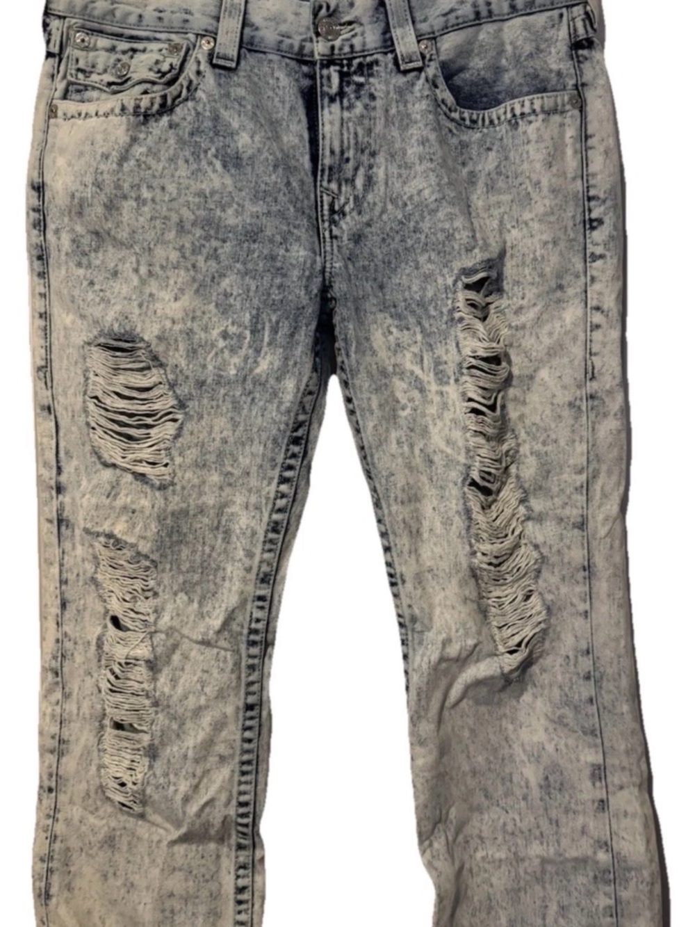 True Religion Men's Acid Wash Distressed Straight Jeans Blue 34x30
